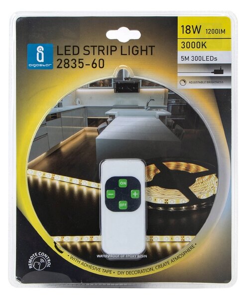 Kit Striscia Led 12V 18W SMD 2835 5 metri IP65 Bianco Caldo 3000K Aigostar