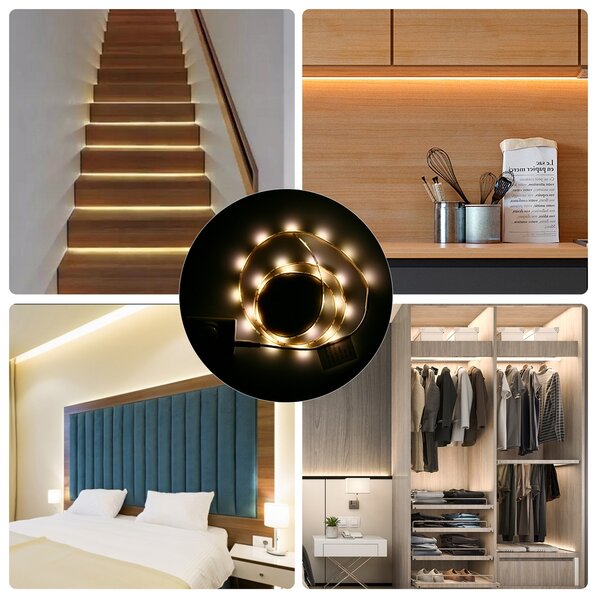 Striscia Led a Batteria per armadio 2W SMD 5050 1 metro IP65 con sensore di movimento Bianco Caldo 3000K Aigostar