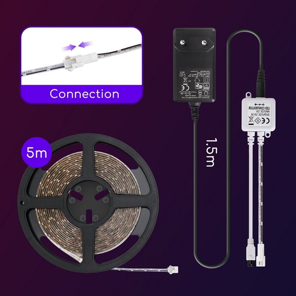 Kit Striscia Led 12V 18W SMD 2835 5 metri IP65 Bianco Caldo 3000K Aigostar