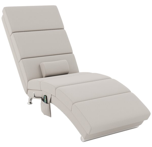 HOMCOM Poltrona relax chaise longue massaggiante e riscaldante con telecomando e cuscino, in tessuto effetto lino, crema