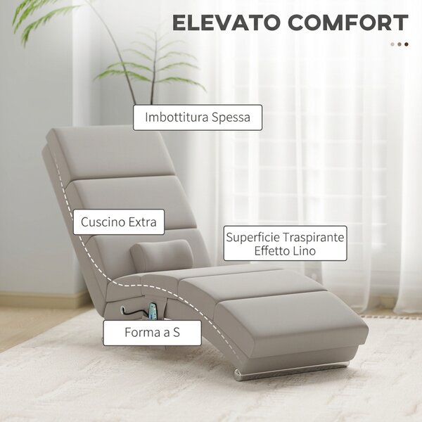 HOMCOM Poltrona relax chaise longue massaggiante e riscaldante con telecomando e cuscino, in tessuto effetto lino, crema
