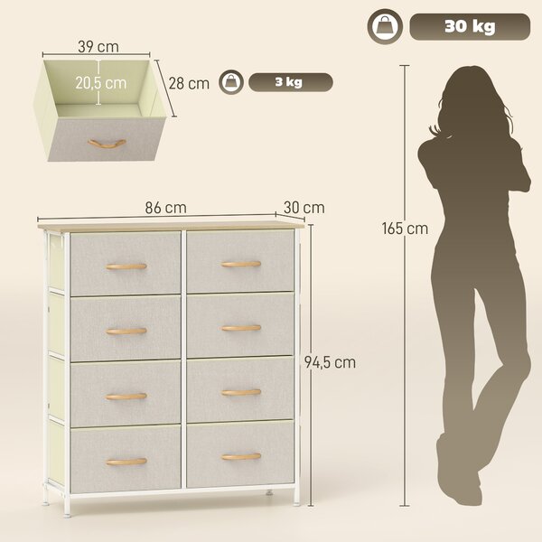 HOMCOM Cassettiera 8 Cassetti Pieghevoli con 4 Tasche e 2 Ganci, in Legno, Acciaio e Tessuto, 86x30x94.5 cm | Aosom Italy