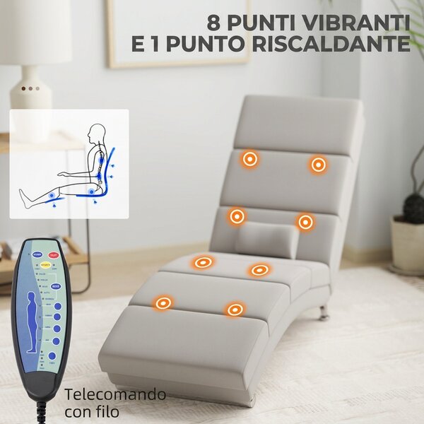 HOMCOM Poltrona relax chaise longue massaggiante e riscaldante con telecomando e cuscino, in tessuto effetto lino, crema