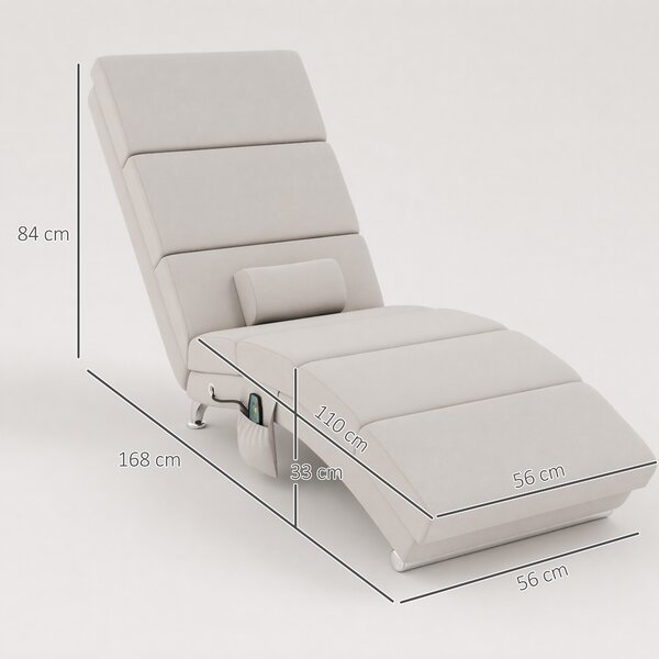 HOMCOM Poltrona relax chaise longue massaggiante e riscaldante con telecomando e cuscino, in tessuto effetto lino, crema