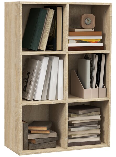 HOMCOM Mobile Libreria Moderno a 6 Cubi in Legno, 65.5x30x97.5 cm, color Rovere | Aosom Italy
