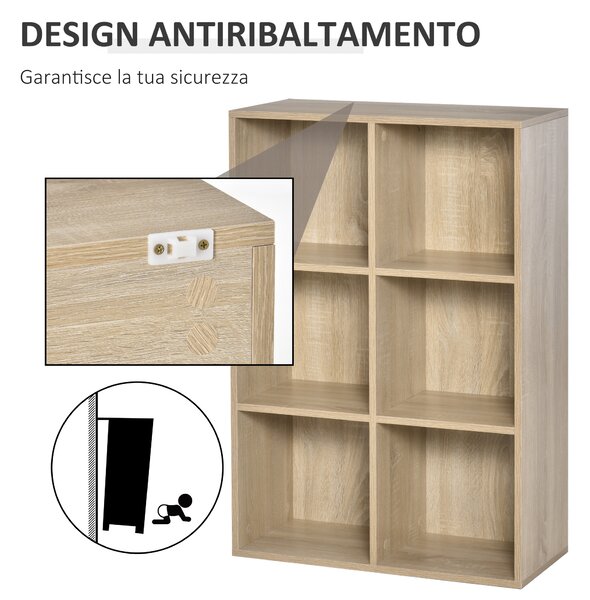 HOMCOM Mobile Libreria Moderno a 6 Cubi in Legno, 65.5x30x97.5 cm, color Rovere | Aosom Italy
