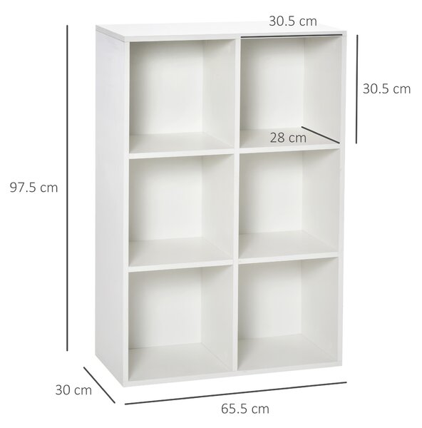 HOMCOM Mobile Libreria Moderno a 6 Cubi in Legno, 65.5x30x97.5 cm, Bianco | Aosom Italy