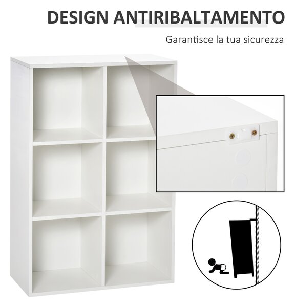 HOMCOM Mobile Libreria Moderno a 6 Cubi in Legno, 65.5x30x97.5 cm, Bianco | Aosom Italy