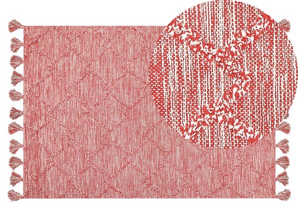 Tappeto rosso 140 x 200 cm cotone disegno geometrico soggiorno camera da letto Beliani
