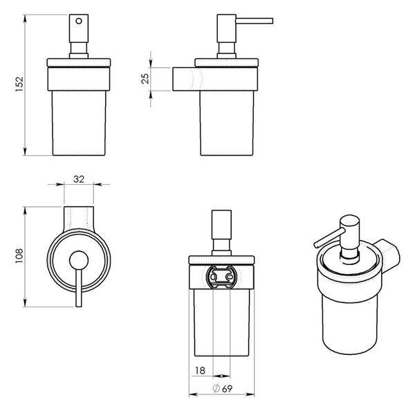 Dispenser di sapone a parete in vetro bianco-oro 110 ml Pirenei - Sapho