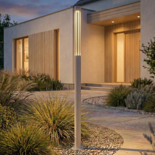 Lampioncino da giardino Fjorya Lindby, Alluminio / Grigio / Zincato, Alluminio, Moderno, Lampada LED da esterni