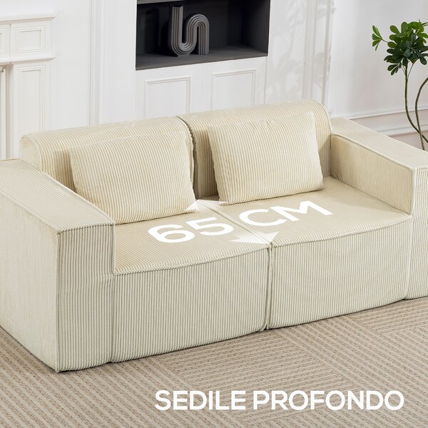 HOMCOM Divano 3 Posti Modulare con Seduta Profonda, Braccioli Larghi e 2 Cuscini in Velluto a Coste, Beige | Aosom Italy