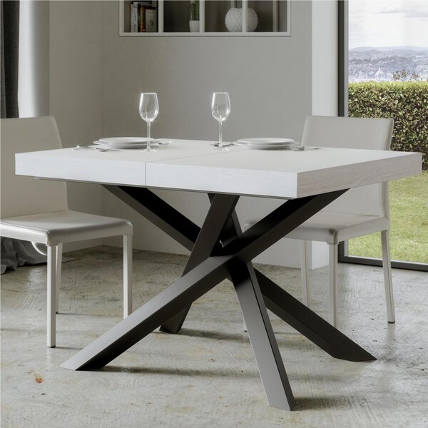 Tavolo Allungabile 140 cm con 2 allunghe VOLANTIS Premium Bianco 90x140xh77 cm estensibile fino a 244 cm Allunghe da 52 cm, gambe in Ferro antracite , piano Bianco Frassino