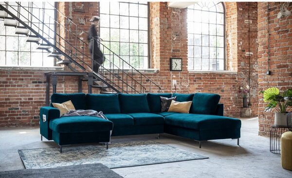 Divano letto angolare in velluto color petrolio (angolo destro) Lofty Lilly - Miuform