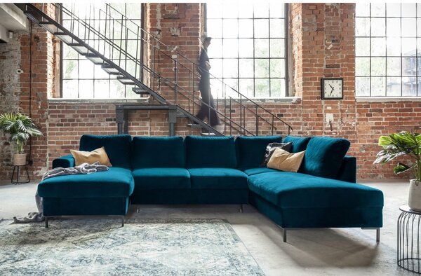 Divano letto angolare in velluto color petrolio (angolo destro) Lofty Lilly - Miuform
