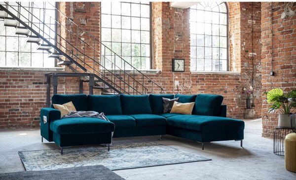 Divano letto angolare in velluto color petrolio (angolo destro) Lofty Lilly - Miuform