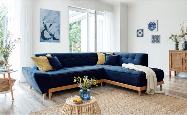Divano letto angolare blu navy L, angolo destro Dazzling Daisy - Miuform