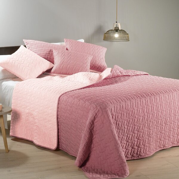 Copriletto Singolo Trapuntato 100% Cotone Rosa – Set 3 Pezzi (1 Copriletto + 2 Federe) – Reversibile Con Rilievo