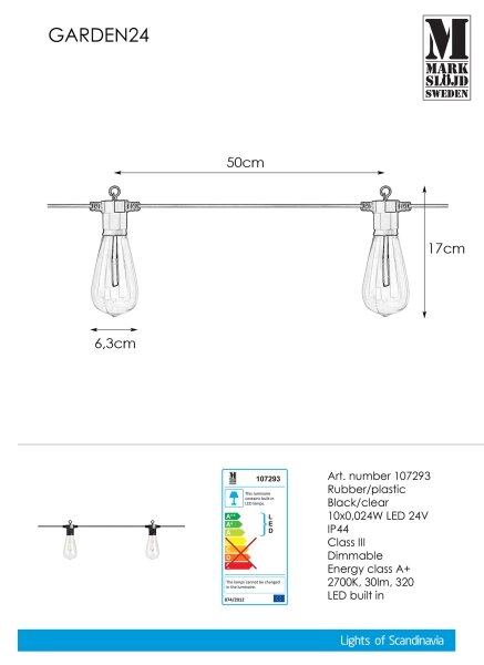 Markslöjd 107293 - Catena LED esterna GIRLANDA GARDEN 10 LED 5,5m IP44