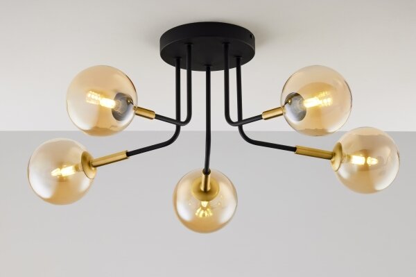 Jupiter 2038 - Lampadario a sospensione con supporto rigido BURANO 5xG9/10W/230V nero/oro/beige