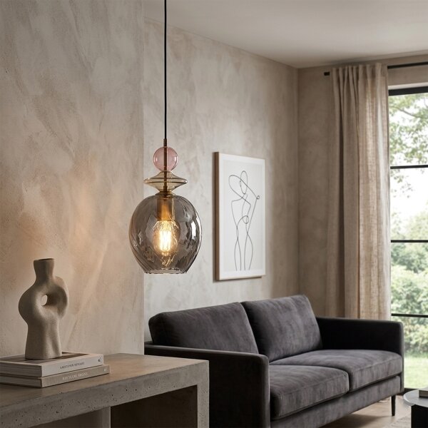 Lampada a sospensione con cavo VELLO 1xE27/15W/230V nero/rosa fumé/beige/nero