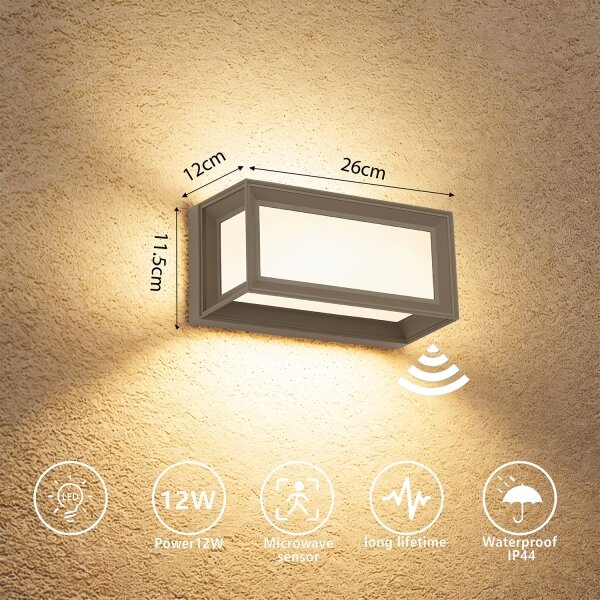 Brilagi - Applique da esterno LED con sensore PARKER LED/12W/230V grigio IP44