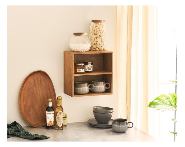 Mensola di colore naturale in rovere massiccio con ripiani multipli 18 cm Townsville – House Nordic