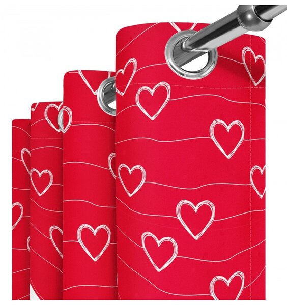 Tenda su anelli 140x250 cm rosso con cuori