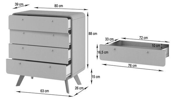 Cassettiera alta marrone scuro effetto noce 80x88 cm Caitlin - Støraa