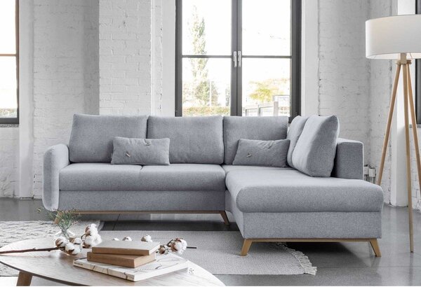 Divano letto angolare grigio chiaro L, angolo destro Scandic Lagom - Miuform