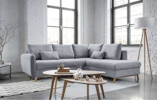 Divano letto angolare grigio chiaro L, angolo destro Scandic Lagom - Miuform