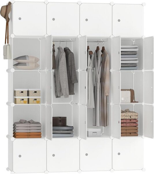 Organizzatore per armadi fai-da-te QEENTOE, con asta appendiabiti, adatto per riporre vestiti, scarpe e libri, composto da 20 scomparti, colore beige