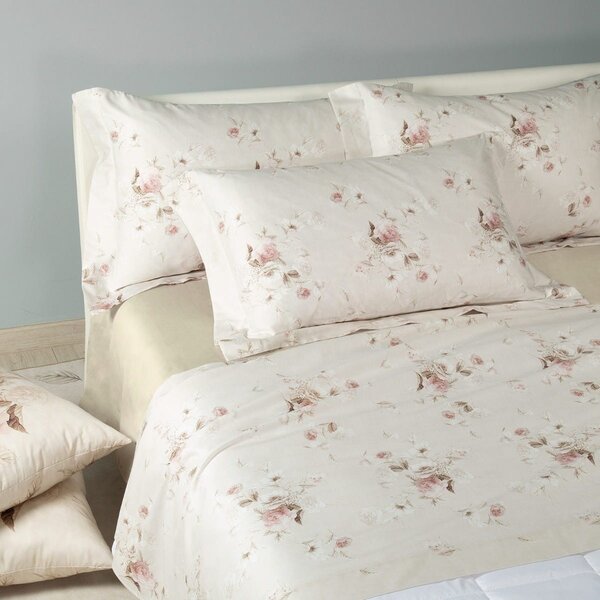 Lenzuola Matrimoniali in Flanella Caleffi – Completo letto - Floral Style  Panna