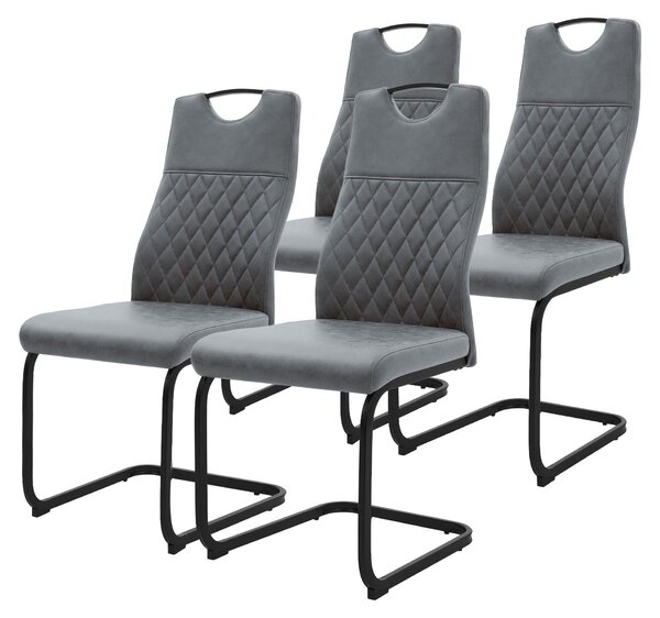Set di 4 sedie da pranzo ML-Design, modello schienale alto, imbottite, con struttura in acciaio, rivestite in ecopelle, colore antracite. Ideali per la cucina