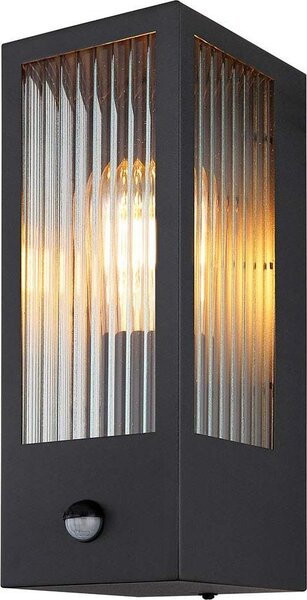 Applique da esterno a LED, nero, vetro, rilevatore di movimento, H 32 cm