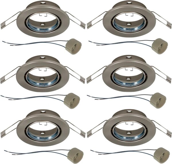 Set di 6 faretti da incasso rotondi in nichel opaco con presa in Vetroceramica GU10