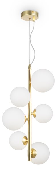 Lampadario Contemporaneo Dallas Metallo Oro 6 Luci Diffusori Vetro Bianco