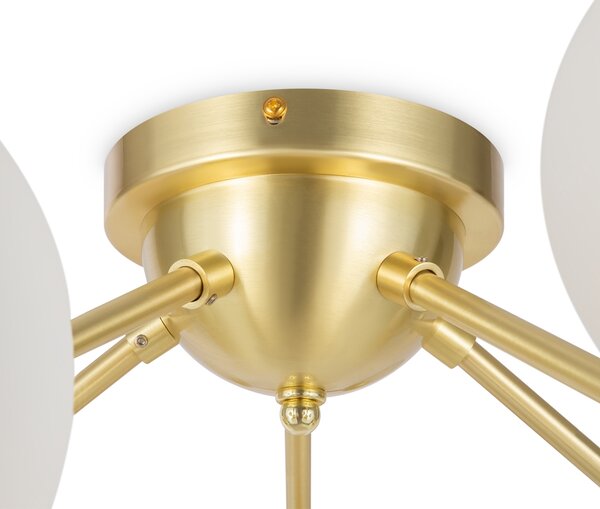 Plafoniera Contemporanea Dallas Metallo Oro 20 Luci Diffusori Cognac