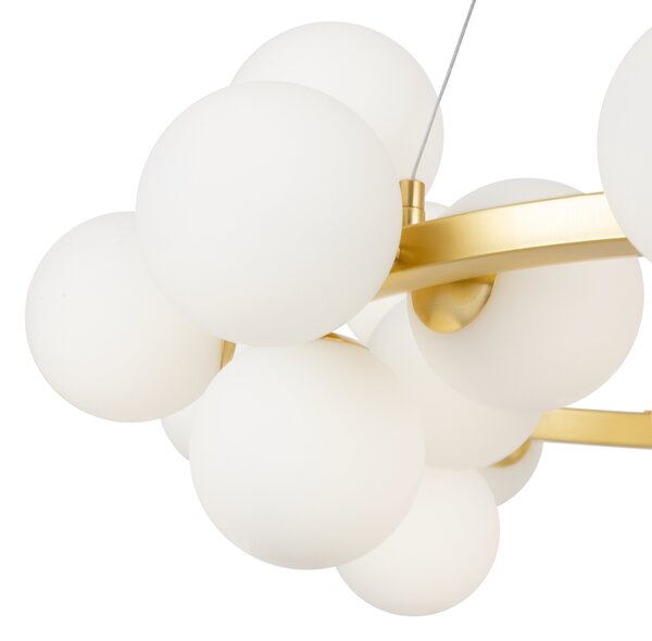 Lampadario Contemporaneo Dallas Metallo Oro 25 Luci Diffusori Bianco Opaco