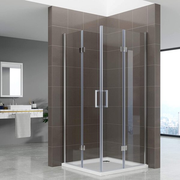 Cabina doccia i-flair con porta pieghevole 90x90x180 cm in vetro di sicurezza da 6 mm in look cromato - DK62