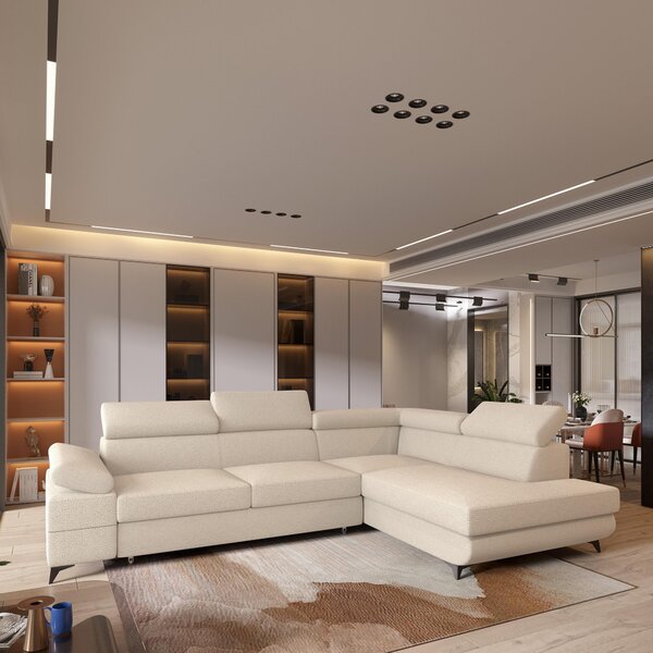 Divano angolare Masseno FAVIEN R-S con funzione letto a L, divano con box letto, divano da soggiorno, divano, divano letto, set di divani - crema, QUELLE 02