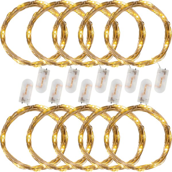 VOLTRONIC® 10Set Catena luminosa con 25 LED, filo metallico, bianco caldo, a batteria