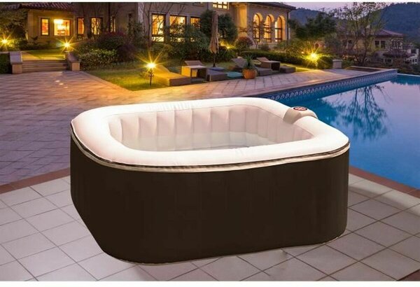 SUNSPA, vasca idromassaggio gonfiabile esagonale, capacità 600 litri, per 4 persone, con 130 micro-getti, temperatura fino a 40°C, barra LED con 5 colori, copertura e accessori, colore grigio/bianco