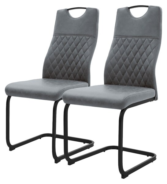 Set di 2 sedie da pranzo ML-Design, modello schienale alto, con struttura in acciaio e rivestimento in ecopelle, colore antracite. Ideali come sedie da cucina