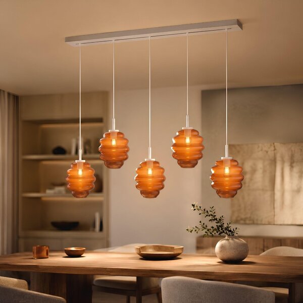 S.luce Echos lampada da tavolo 5 fiamme 160cm baldacchino, Ø 25cm marrone 5 fiamme ovali, allungate