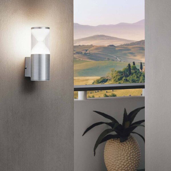 Lampada da parete per esterni a LED Helvella in acciaio inossidabile, trasparente satinato