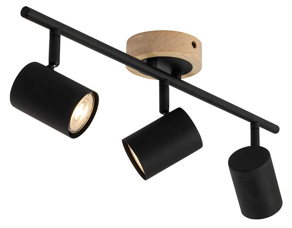Faretto moderno nero con legno orientabile 3 luci - Jeana