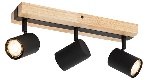 Plafoniera nera con legno 3 luci regolabili rettangolari - Jeana