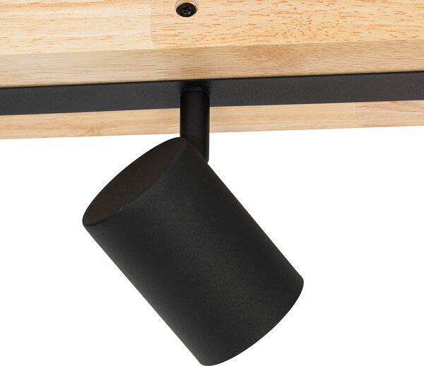 Plafoniera nera con legno 3 luci regolabili rettangolari - Jeana