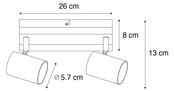 Plafoniera nera con legno 2 luci orientabile rettangolare - Jeana